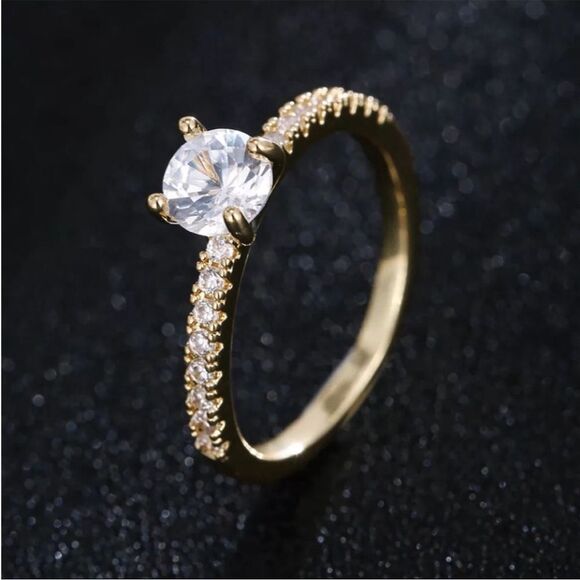 Gold Plated Diamond CZ Engagement Ring new in gift box - Picture 2 of 3